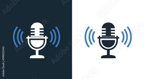 Microphone broadcast sound icon - Line and glyph solid icon and logo template - Clipart, sticker - icon set