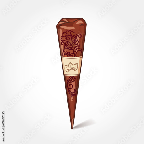 Vector of a Henna cone isolated on a transparent background, traditional mehendi art. Indian Wedding Preparation