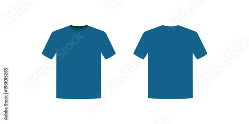 Blue t-shirt mockup in front and back view. Men fashion apparel template in blue color. Blank short sleeve shirt mock up isolated on white background.