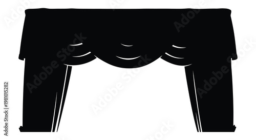 Black curtains hang gracefully creating a dramatic shadowed window silhouette