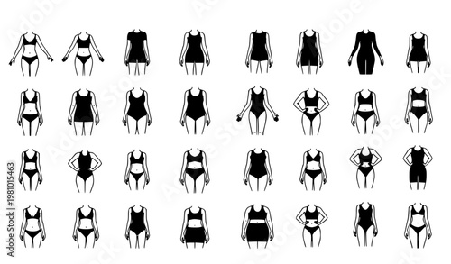 Diverse female body silhouettes collection with different shapes minimal flat vector illustration
