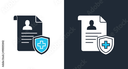 Medical insurance document icon - Minimalist, flat icon, outline, glyph, linear, clipart, sticker - icon set