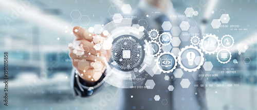 Bild auf Leinwand AI-Driven Automation and Innovation Process Illustrated on a Digital Interface