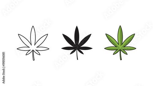 A cannabis leaf, presented in outline, silhouette, and green-colored versions, symbolizes its plant-based origins.