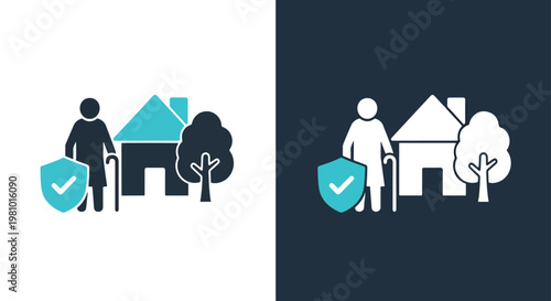 Senior living safety icon illustration - Blue icon set - Modern style icon  - Glyph and solid icon set - Icon vector