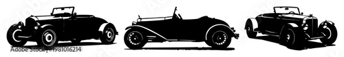 Roadster set with 1920s vintage silhouette in rough sketch art on white background featuring classic, line art, silhouette with retro and automotive