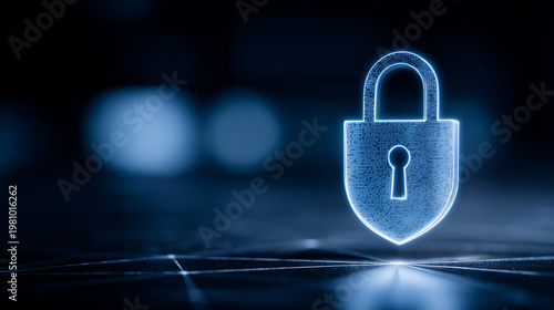 A glowing digital padlock icon, representing cybersecurity defense, secure access, and online data protection.

