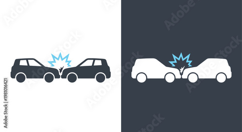 Two cars crashing car accident - Blue icon set - Modern style icon  - Glyph and solid icon set - Icon vector