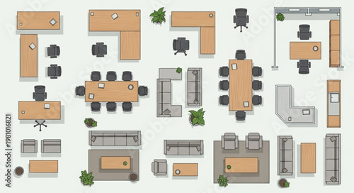 Modern Office Furniture Layouts Top View Collection.