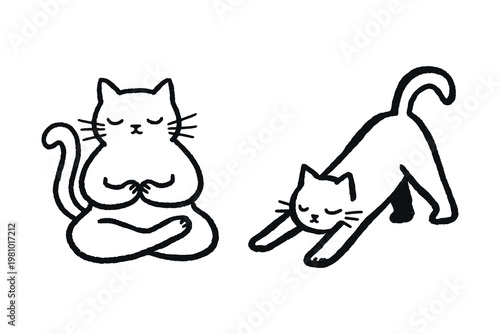 Yoga cats naive doodle vector illustration