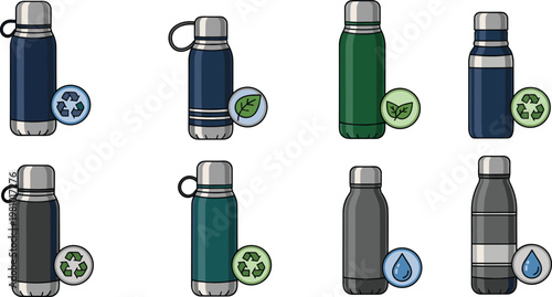 Set of Eco-Friendly Reusable Water Bottles in Various Colors with Sustainable and Recyclable Features for Hydration
