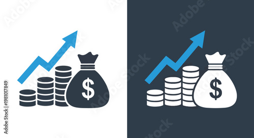 Money growth financial success vector icon - Minimalist, flat icon, outline, glyph, linear, clipart, sticker - icon set