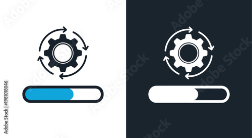 System update progress bar with gear - Line and glyph solid icon and logo template - Clipart, sticker - icon set