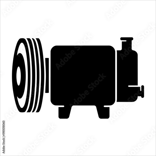 Minimalist Flat Black Auto AC Compressor Silhouette Vector Icon 