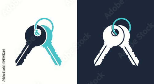 Two keys on a keyring icon - Minimalist, flat icon, outline, glyph, linear, clipart, sticker - icon set