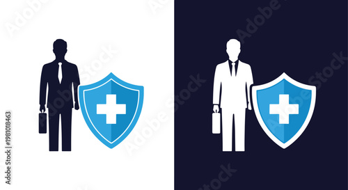 Businessman health insurance policy vector - Minimalist, flat icon, outline, glyph, linear, clipart, sticker - icon set