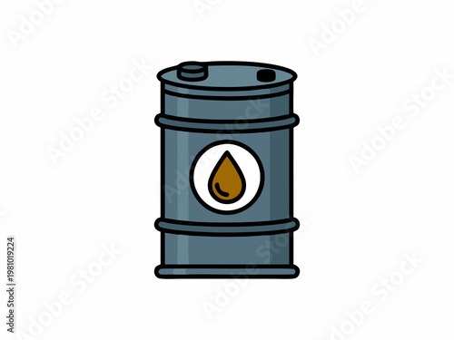 Vector illustration of a metal oil drum with oil drop symbol isolated on white background