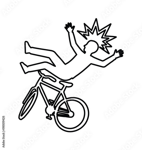 Bicycle accident outline icon, person falling off bike vector illustration, cyclist crashing and head injury symbol for safety and insurance