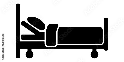 Minimal hospital bed icon set with patient silhouettes and medical stretcher