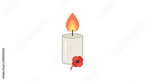 Candle Remembrance: A flickering flame dances atop a pristine candle, symbolizing remembrance and respect, accompanied by a delicate poppy. 