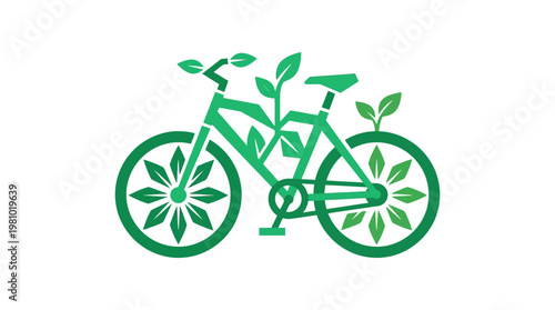 Eco-Friendly Bicycle: A green bicycle intricately adorned with leaves symbolizes sustainable transport and environmental consciousness.