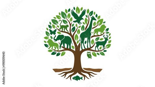 The Harmony of the Natural World: A vibrant emblem of the animal kingdom flourishes within the nurturing embrace of a tree, symbolizing the interconnectedness of life and the beauty of nature.