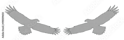 Eagle silhouette vector, soaring hawk bird of prey icons, symmetrical flying falcon predatory bird shapes, grey raptor wing span graphics