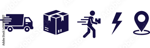 Minimalist vector graphic set depicting fast logistics delivery icons for professional business website interface usage