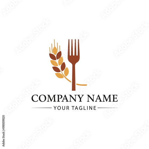 Fork Wheat Logo Design Element.