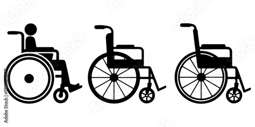 Wheelchair icons in outline and solid styles representing disability access, mobility assistance, inclusive design, and healthcare accessibility symbols