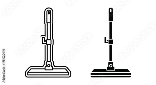 Two black outline illustrations of stick vacuum cleaners a striking silhouette