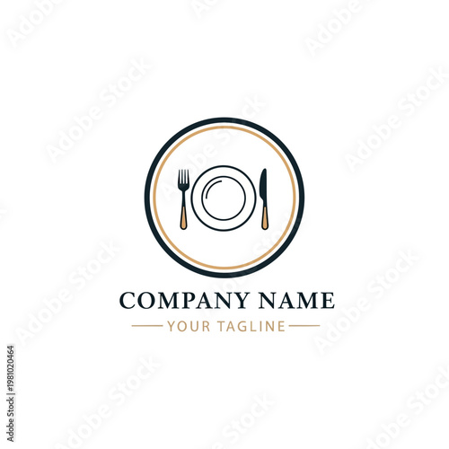 Restaurant Logo Template with Plate Utensils.