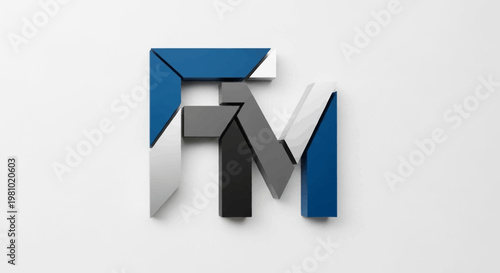 Abstract Geometric FM Letter Logo Design with 3D Effect on isolated white background, Modern Professional Symbol