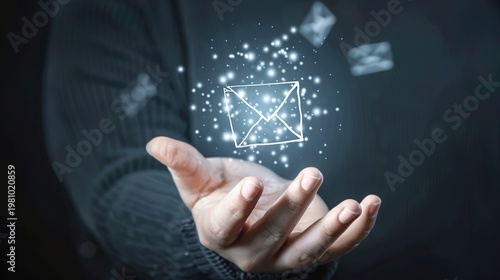 Male hand holding letter icon,email icons .Contact us by newsletter email and protect your personalinformation from spam mail, Customer service call center contact us.Email marketing and newsletter
