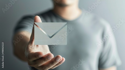 Male hand holding letter icon,email icons .Contact us by newsletter email and protect your personalinformation from spam mail, Customer service call center contact us.Email marketing and newsletter