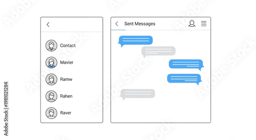 Mobile chat interface, messaging app design, vector UI elements, blue speech bubbles