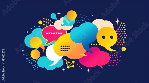 Modern flat design speech bubbles create vibrant communication background for social media marketing.online chat, and feedback platforms