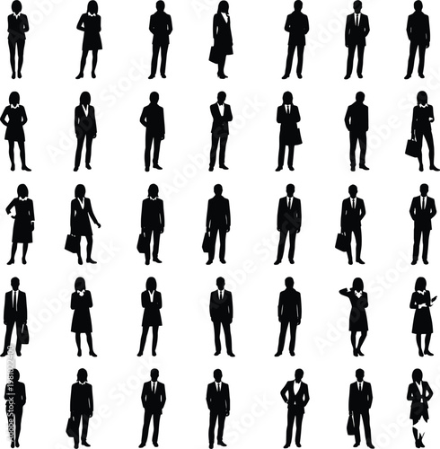 Silhouettes of Business Professionals in Corporate Attire, Standing Poses, Briefcases, Workforce Diversity, and Office Environment Representation