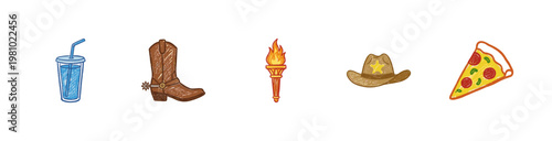 United States Culture and American Landmark Symbols with Inky Crayon Brush Strokes and Artistic Inkwash Style