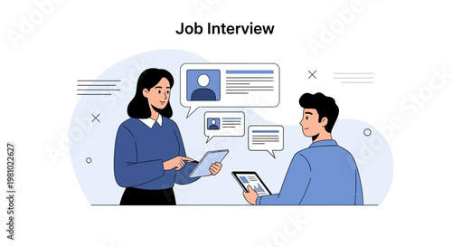 Job Interview: Recruiter and Candidate Discussing Career Opportunities with Tablets