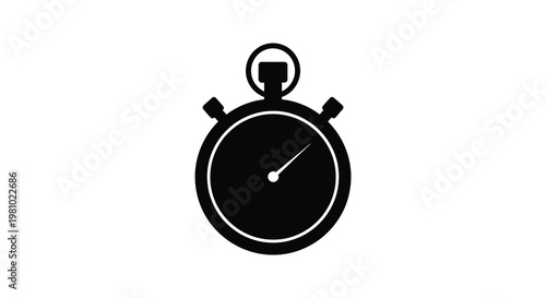A stark black outline of a stopwatch against a white background silhouette
