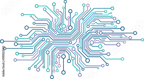 Abstract Circuit Board Illustration with Digital Technology Lines and Network Connection Design