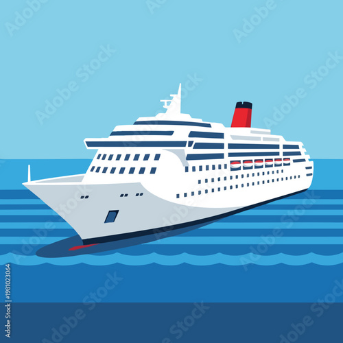 Modern Cruise Ship Sailing on Calm Ocean Under Clear Blue Sky