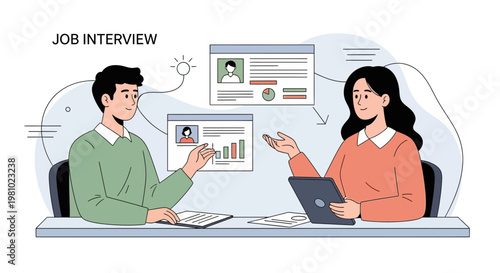 Job Interview: Man and Woman Discussing Career Opportunities with Graphs