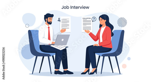 Job Interview: Man and Woman Discussing Careers and Evaluation