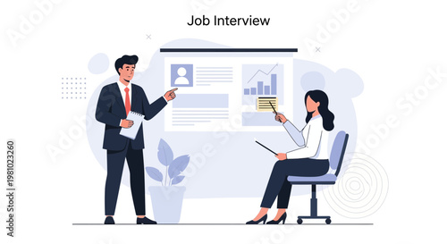 Job Interview: Man and Woman Discussing Career Opportunities with Presentation