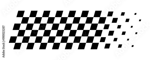 Dynamic racing flag design with dispersing black and red checkered pattern for speed icon. for motorsport, racing, finish line, motorsport, competition concept vector illustration
