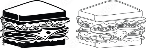 Exploded view diagrams of a layered sandwich with different ingredients in each layer Vector