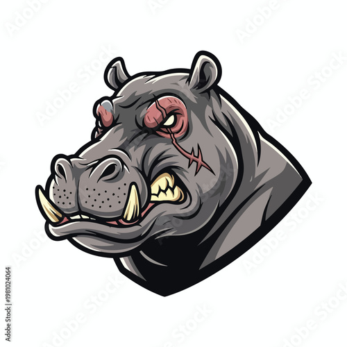 Aggressive Zombie Hippo Illustration with Intimidating Expression