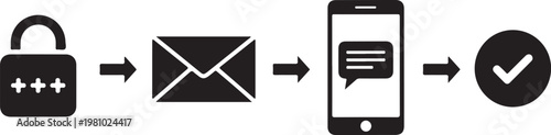 Black and white showing secure messaging process lock